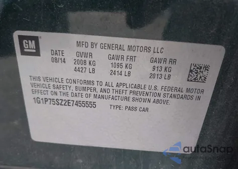2014 Chevrolet Cruze Diesel z USA, uszkodzony, nr VIN 1G1P75SZ2E7455555